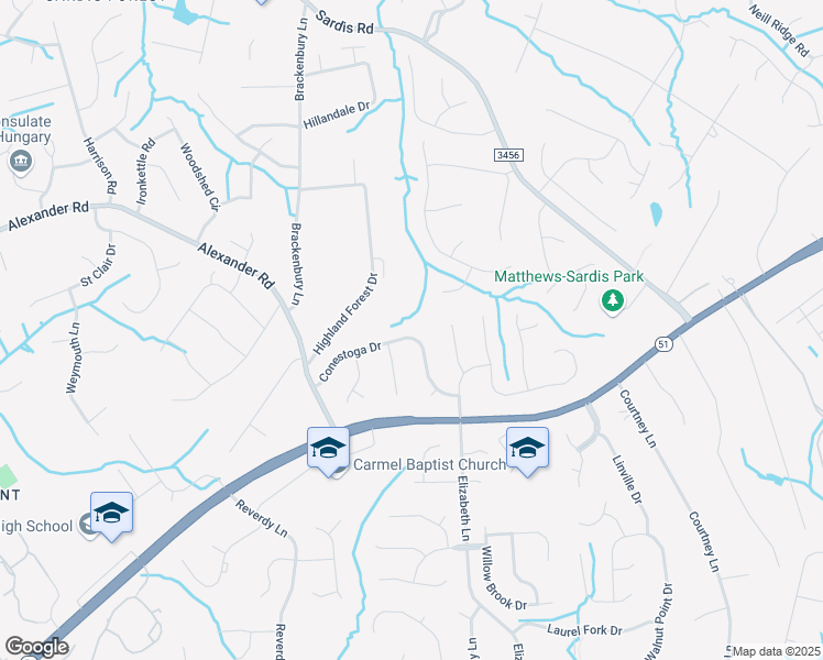 map of restaurants, bars, coffee shops, grocery stores, and more near 824 Conestoga Drive in Charlotte