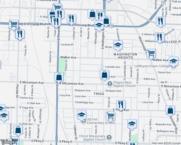 map of restaurants, bars, coffee shops, grocery stores, and more near 380 Gaston Avenue in Memphis
