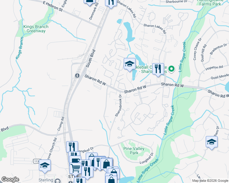 map of restaurants, bars, coffee shops, grocery stores, and more near in Charlotte