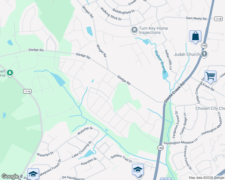 map of restaurants, bars, coffee shops, grocery stores, and more near 13029 Neely Glen Drive in Charlotte