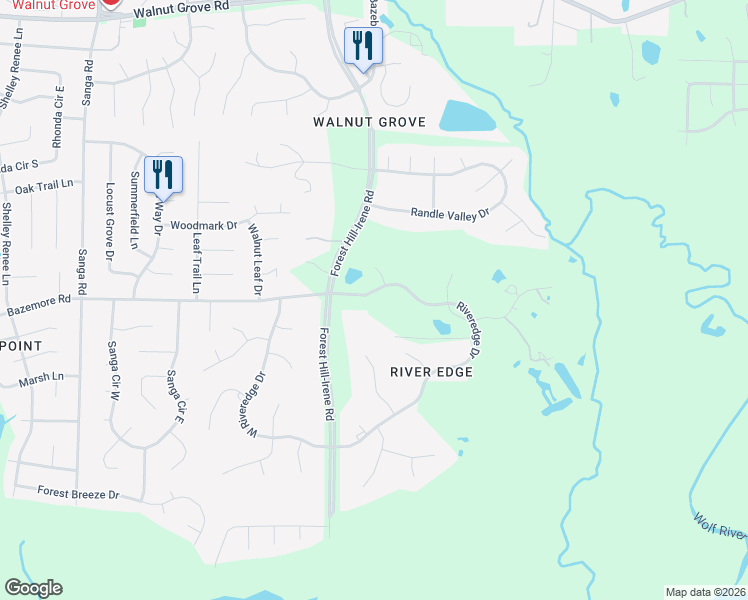 map of restaurants, bars, coffee shops, grocery stores, and more near 9104 Riveredge Drive in Shelby County