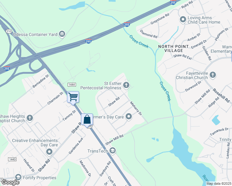 map of restaurants, bars, coffee shops, grocery stores, and more near 5710 Edmeston Drive in Fayetteville