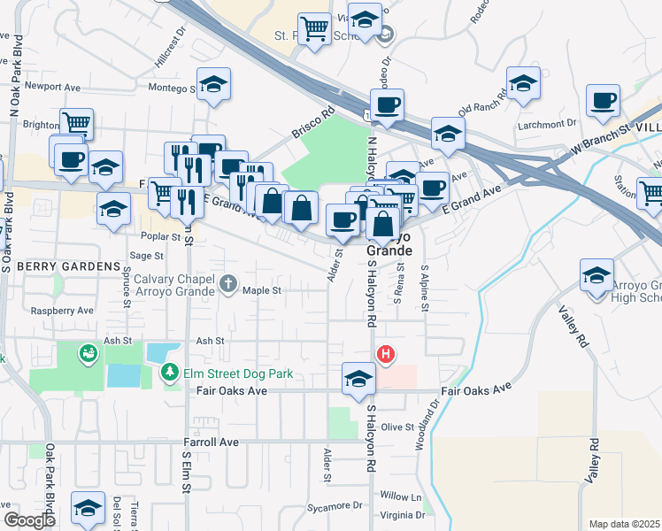map of restaurants, bars, coffee shops, grocery stores, and more near 162 Alder Street in Arroyo Grande