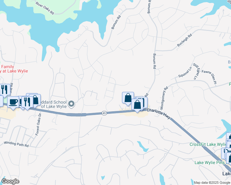 map of restaurants, bars, coffee shops, grocery stores, and more near 655 Cypress Glen Lane in Lake Wylie