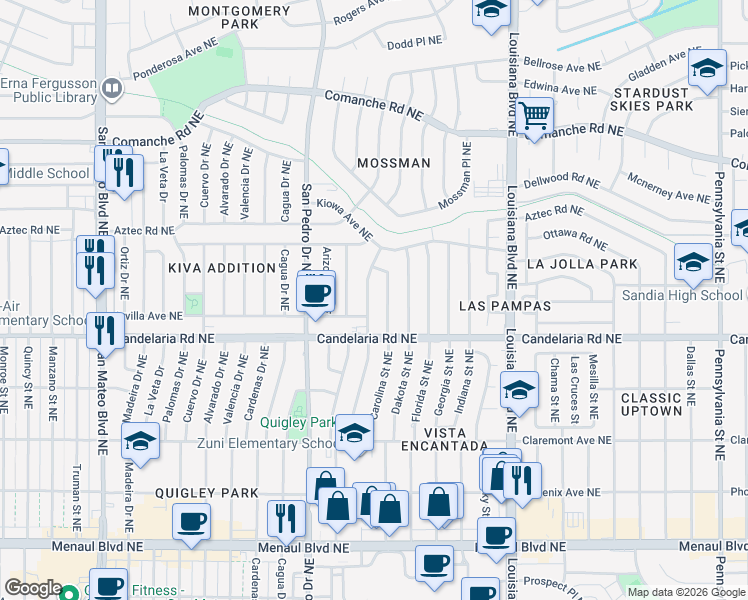 map of restaurants, bars, coffee shops, grocery stores, and more near 3119 Colorado Street Northeast in Albuquerque