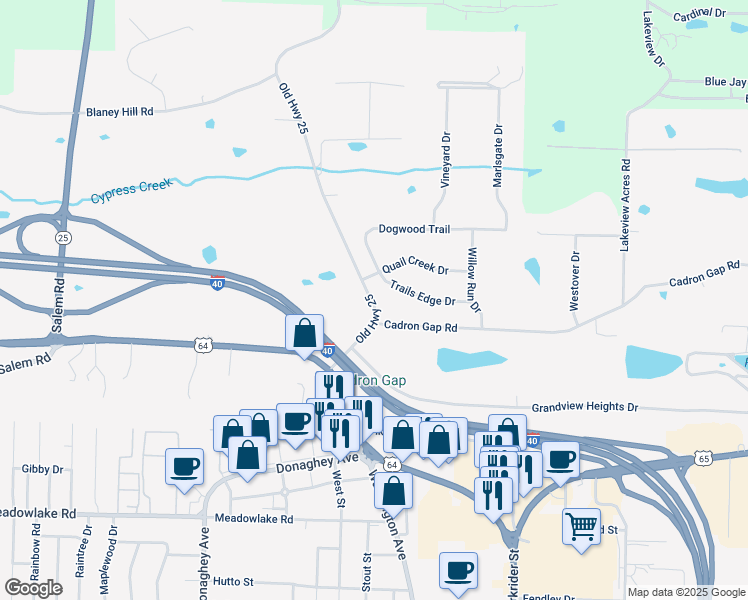 map of restaurants, bars, coffee shops, grocery stores, and more near 2930 Friendship Road in Conway