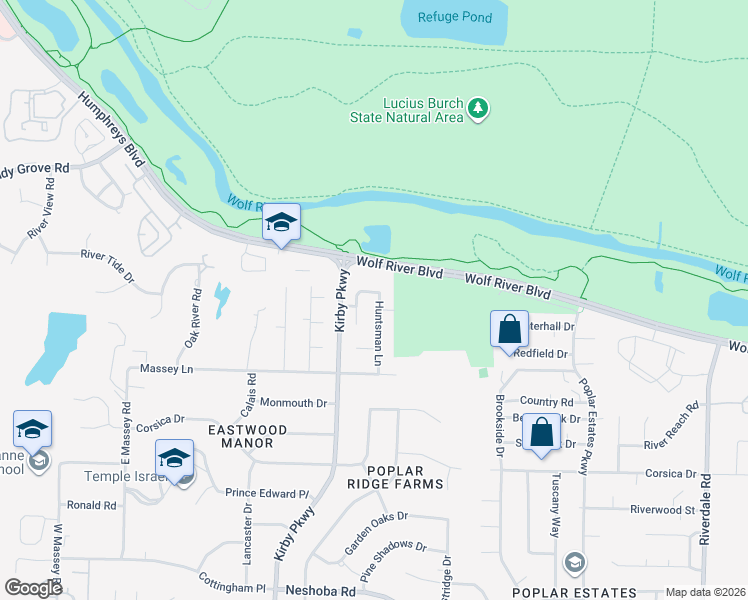 map of restaurants, bars, coffee shops, grocery stores, and more near 1139 Huntsman Lane in Memphis