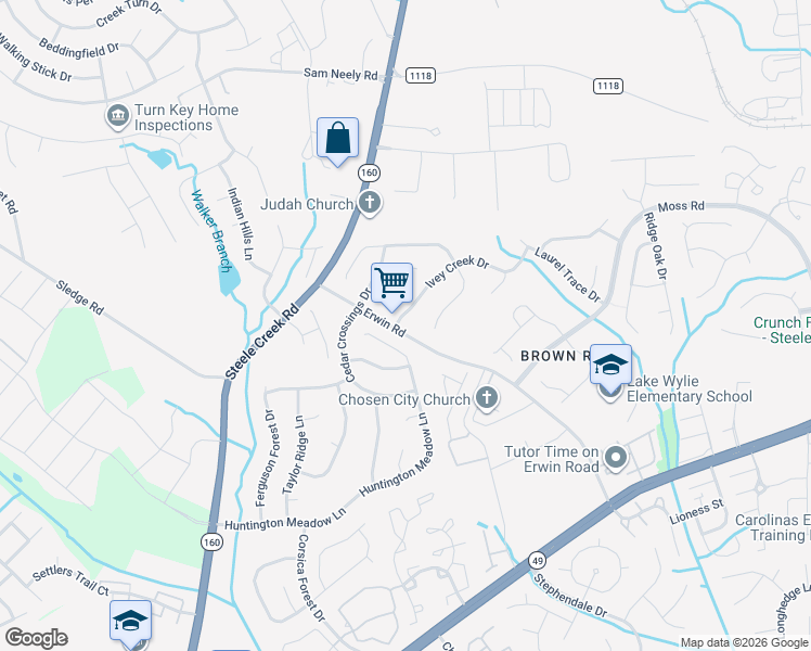 map of restaurants, bars, coffee shops, grocery stores, and more near 12719 Ivey Creek Drive in Charlotte