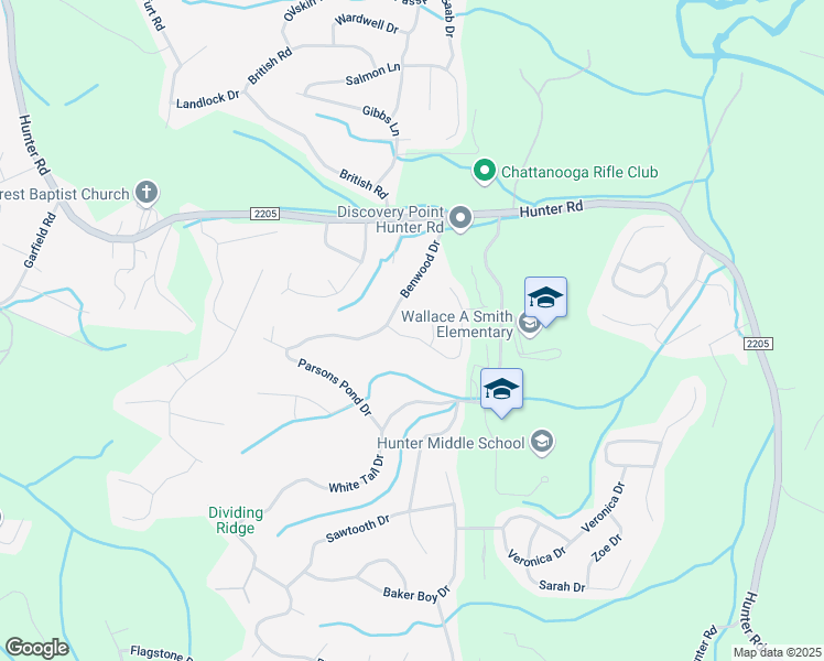 map of restaurants, bars, coffee shops, grocery stores, and more near 6107 Blue Ash Drive in Ooltewah