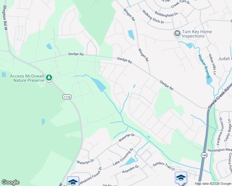 map of restaurants, bars, coffee shops, grocery stores, and more near 10022 Larks Court in Charlotte