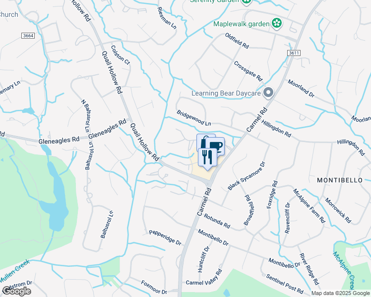 map of restaurants, bars, coffee shops, grocery stores, and more near 4012 Quail Forest Drive in Charlotte