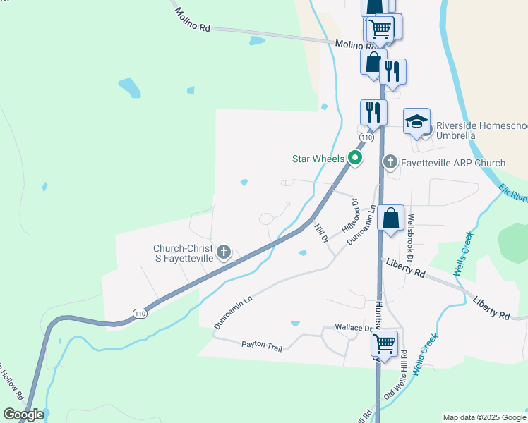 map of restaurants, bars, coffee shops, grocery stores, and more near 58 Ardmore Highway in Fayetteville