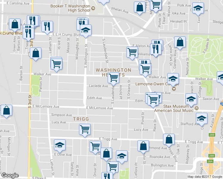 map of restaurants, bars, coffee shops, grocery stores, and more near 559 Laclede Avenue in Memphis