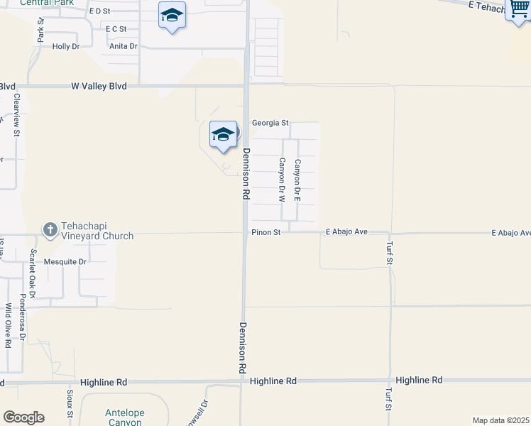 map of restaurants, bars, coffee shops, grocery stores, and more near 909 Carolyn Ln in Tehachapi