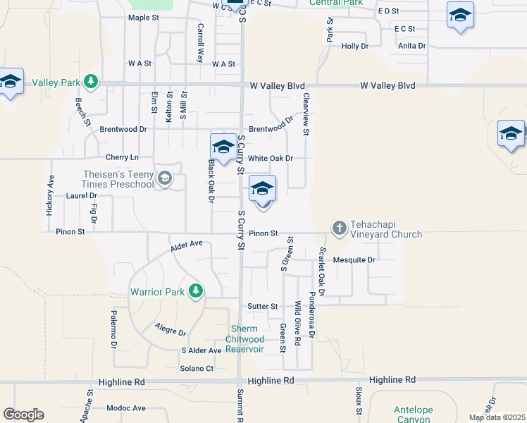 map of restaurants, bars, coffee shops, grocery stores, and more near 1120 South Curry Street in Tehachapi