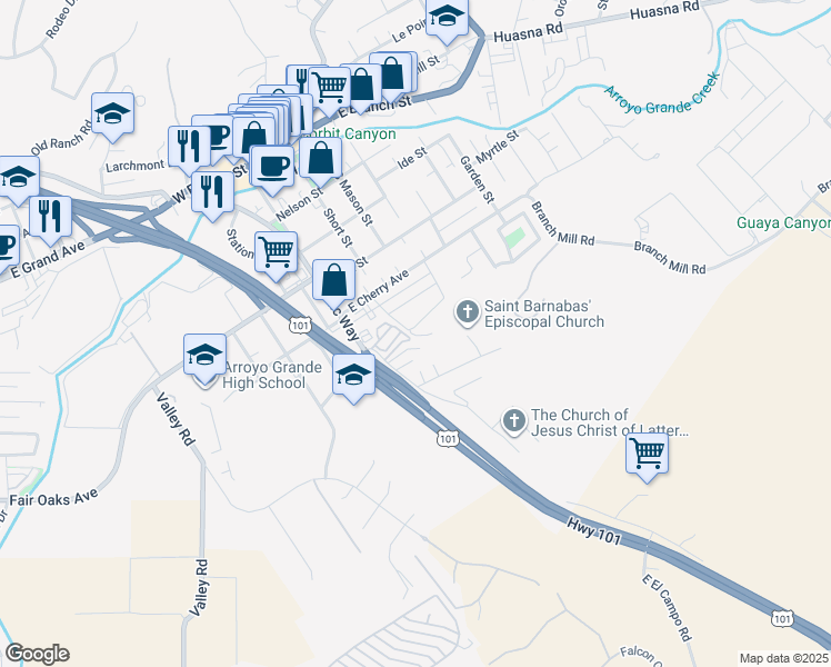 map of restaurants, bars, coffee shops, grocery stores, and more near 220 Haven Court in Arroyo Grande