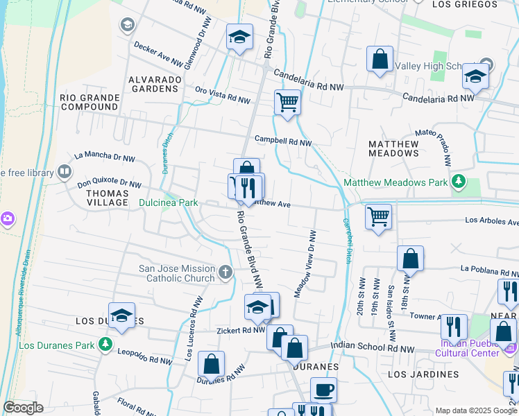 map of restaurants, bars, coffee shops, grocery stores, and more near 2310 Matthew Avenue in Albuquerque