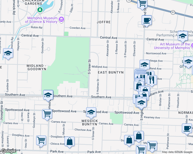 map of restaurants, bars, coffee shops, grocery stores, and more near 507 South Holmes Street in Memphis