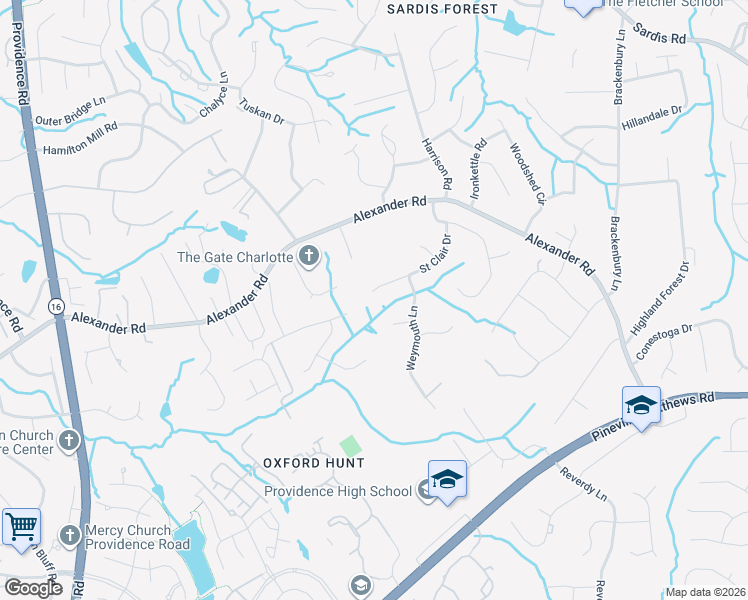 map of restaurants, bars, coffee shops, grocery stores, and more near 7208 Saint Clair Drive in Charlotte