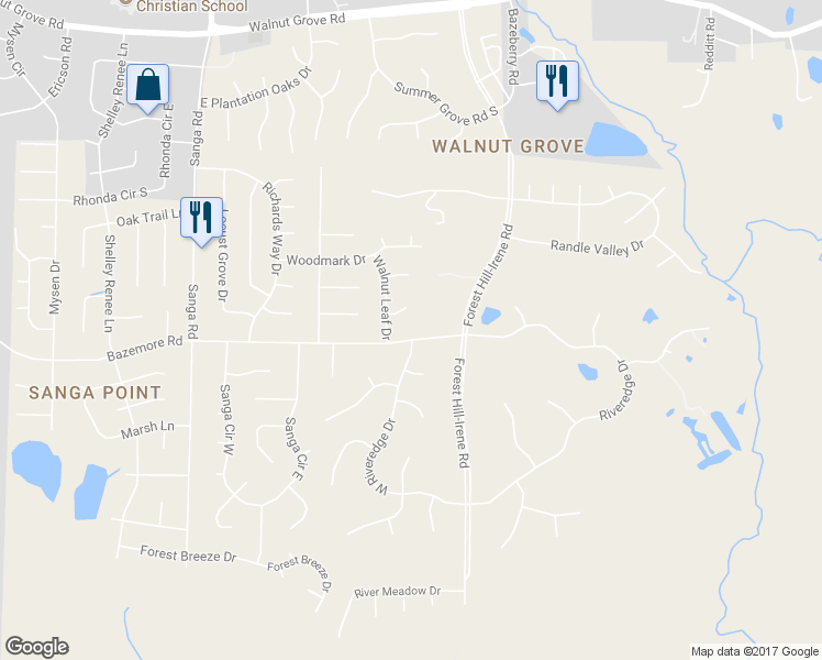 map of restaurants, bars, coffee shops, grocery stores, and more near 8996 Bazemore Road in Shelby County