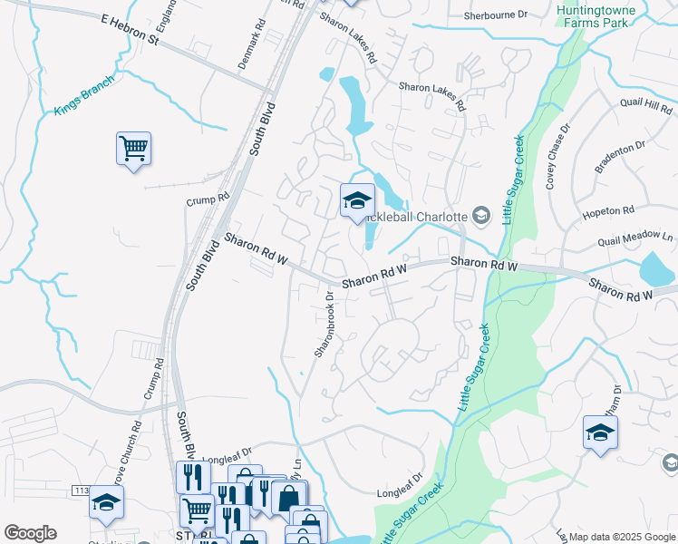 map of restaurants, bars, coffee shops, grocery stores, and more near 1615 North Wind Place in Charlotte