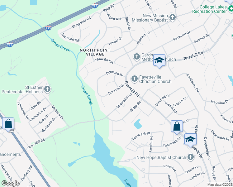 map of restaurants, bars, coffee shops, grocery stores, and more near 813 Durwood Drive in Fayetteville
