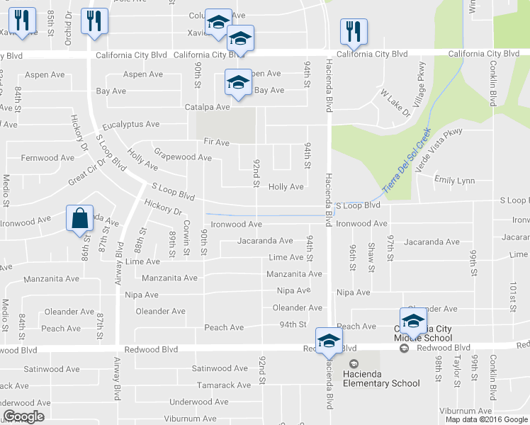 map of restaurants, bars, coffee shops, grocery stores, and more near 9212 South Loop Boulevard in California City