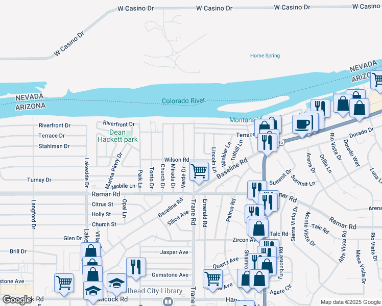 map of restaurants, bars, coffee shops, grocery stores, and more near 1390 Verde Drive in Bullhead City