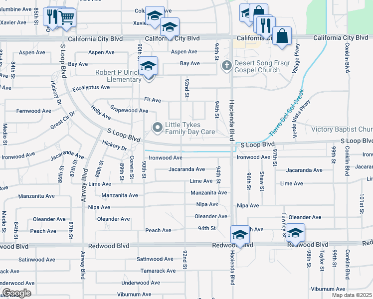 map of restaurants, bars, coffee shops, grocery stores, and more near 9212 South Loop Boulevard in California City