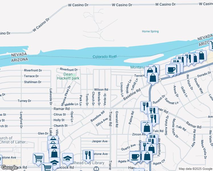 map of restaurants, bars, coffee shops, grocery stores, and more near 1390 Verde Drive in Bullhead City