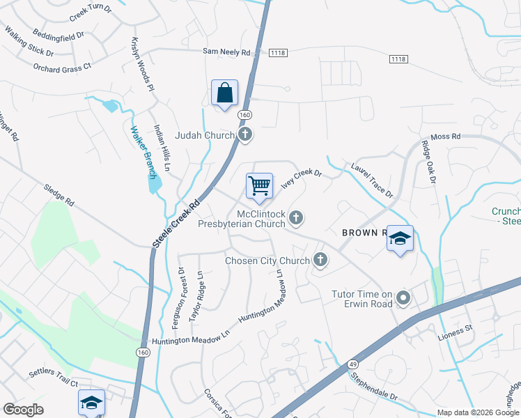 map of restaurants, bars, coffee shops, grocery stores, and more near 12720 Ivey Creek Dr in Charlotte
