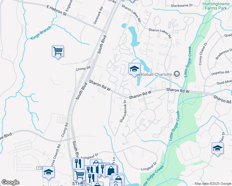 map of restaurants, bars, coffee shops, grocery stores, and more near 1508 Sharon Road West in Charlotte