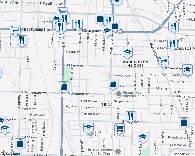 map of restaurants, bars, coffee shops, grocery stores, and more near 380 Gaston Avenue in Memphis