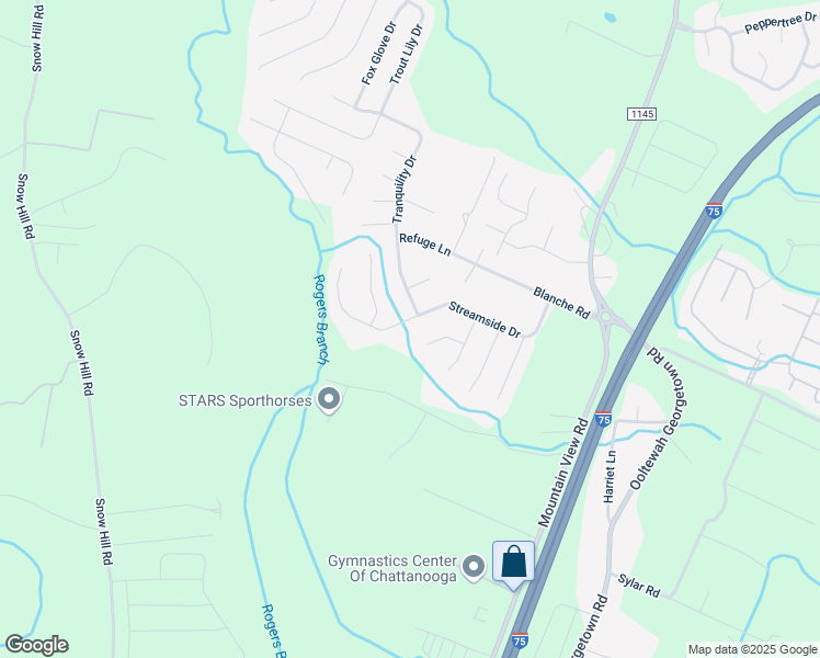 map of restaurants, bars, coffee shops, grocery stores, and more near 8686 Streamside Dr in Ooltewah