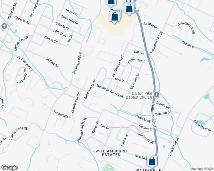 map of restaurants, bars, coffee shops, grocery stores, and more near 510 Southeast Oakland Trail in Cleveland