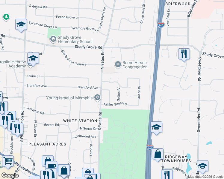 map of restaurants, bars, coffee shops, grocery stores, and more near 5594 Kings Point in Memphis