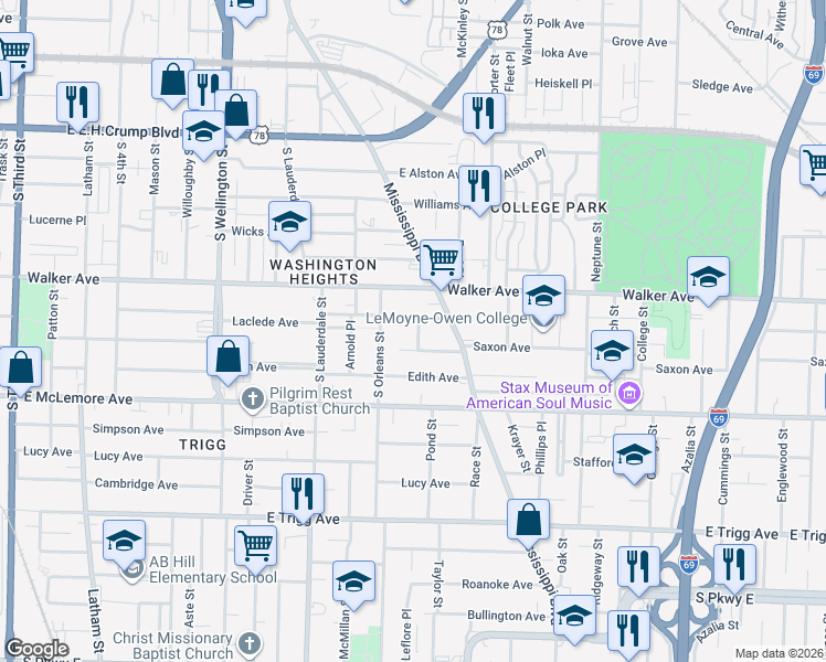 map of restaurants, bars, coffee shops, grocery stores, and more near 1060 Shaw Place in Memphis
