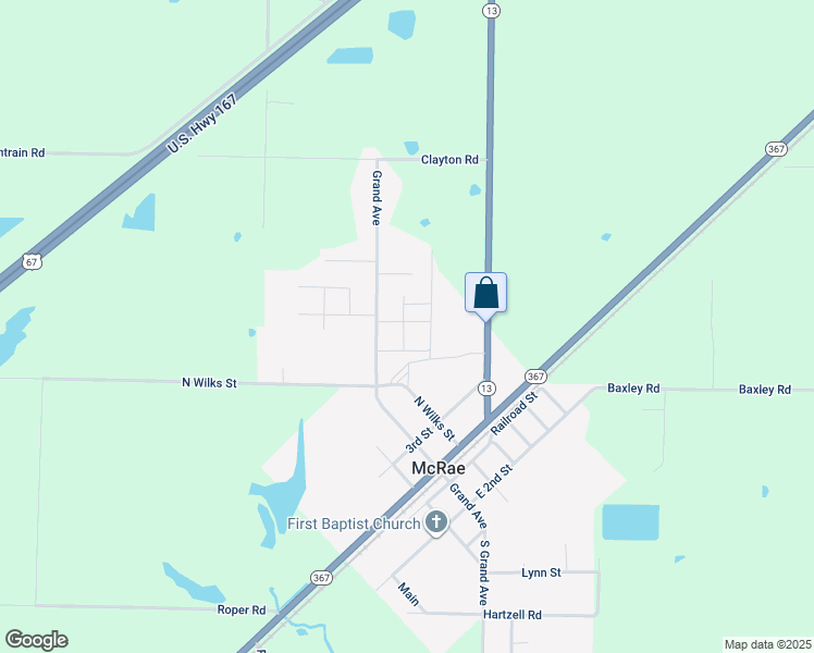 map of restaurants, bars, coffee shops, grocery stores, and more near 108 Hallett Avenue in McRae