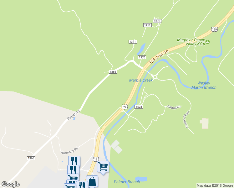 map of restaurants, bars, coffee shops, grocery stores, and more near 2201 Andrews Road in Murphy