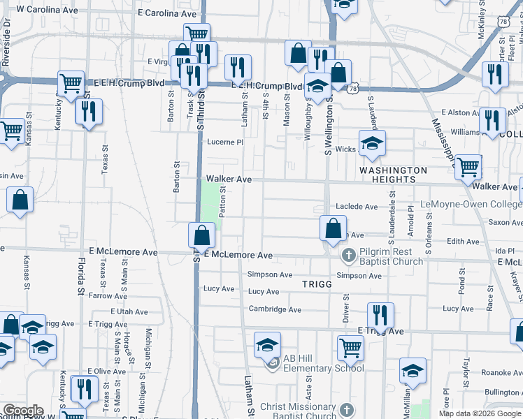 map of restaurants, bars, coffee shops, grocery stores, and more near 334 Gaston Avenue in Memphis