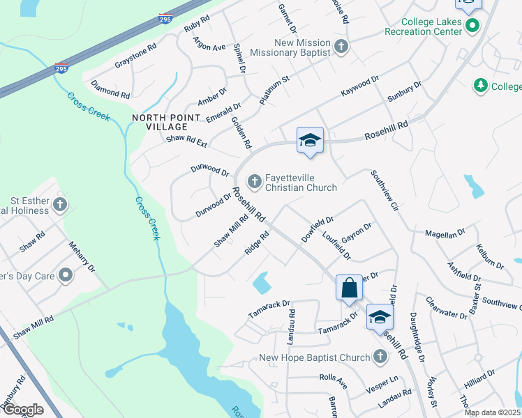 map of restaurants, bars, coffee shops, grocery stores, and more near 4270 Rosehill Road in Fayetteville