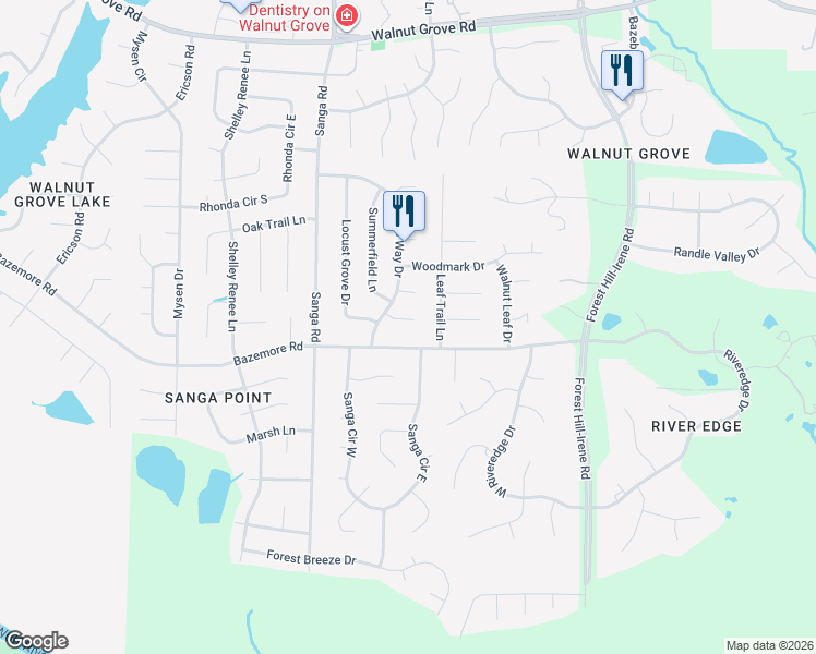 map of restaurants, bars, coffee shops, grocery stores, and more near 8860 Bazemore Road in Shelby County