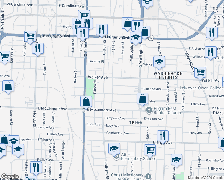map of restaurants, bars, coffee shops, grocery stores, and more near 334 Gaston Avenue in Memphis