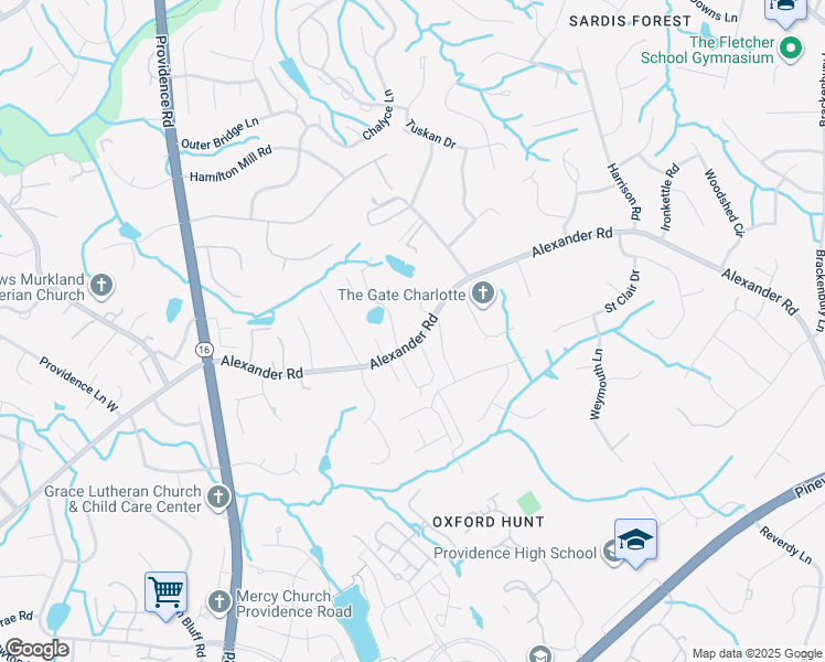 map of restaurants, bars, coffee shops, grocery stores, and more near 6655 Gardner Lane in Charlotte