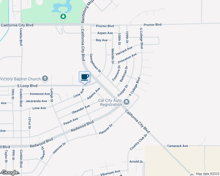 map of restaurants, bars, coffee shops, grocery stores, and more near 20443 California City Boulevard in California City