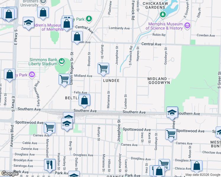 map of restaurants, bars, coffee shops, grocery stores, and more near 511 Josephine Street in Memphis