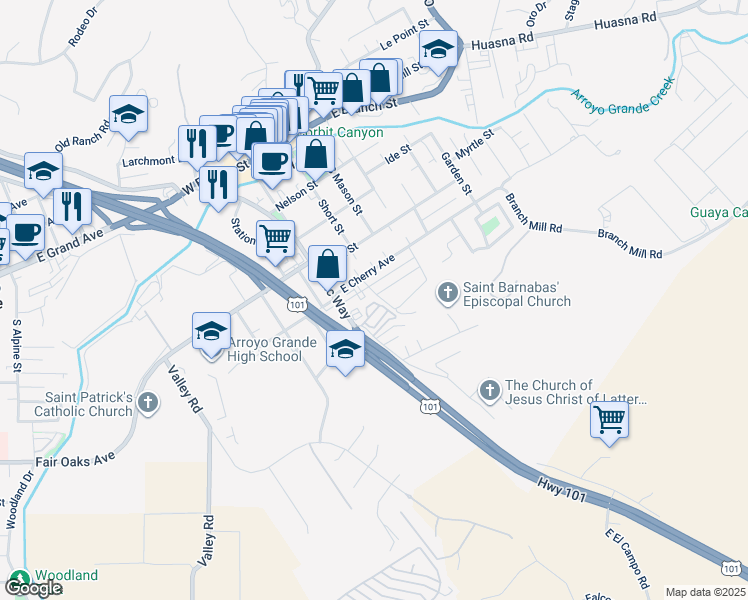 map of restaurants, bars, coffee shops, grocery stores, and more near 220 Haven Court in Arroyo Grande