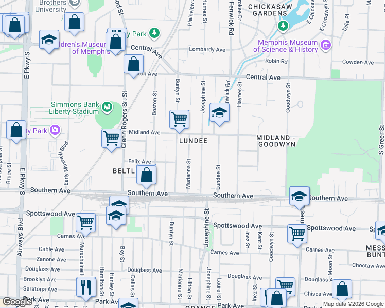 map of restaurants, bars, coffee shops, grocery stores, and more near 511 Josephine Street in Memphis