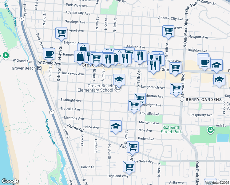 map of restaurants, bars, coffee shops, grocery stores, and more near 365 South 10th Street in Grover Beach