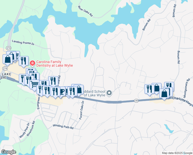 map of restaurants, bars, coffee shops, grocery stores, and more near 20 Greenwich Boulevard in Lake Wylie